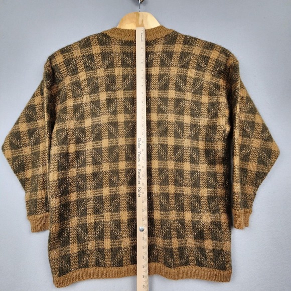 Vintage Liz Claiborne Collection Cardigan Womens Large Brown Green‎ Mohair Plaid - Picture 5 of 9